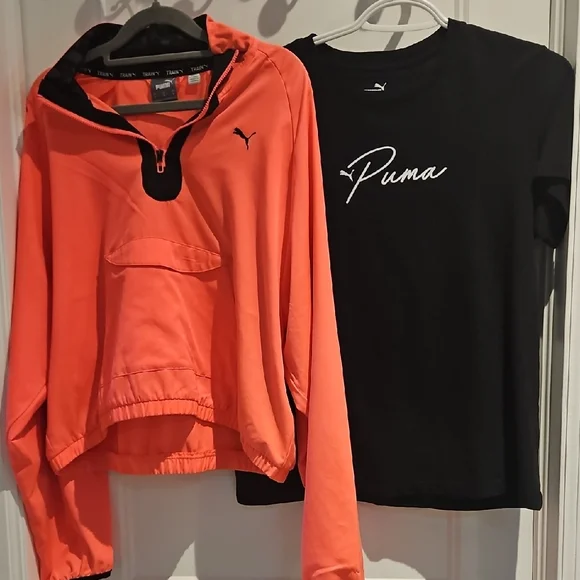 Puma Coral/Black Hoodie and Black Puma Script Tee - Picture 1 of 10